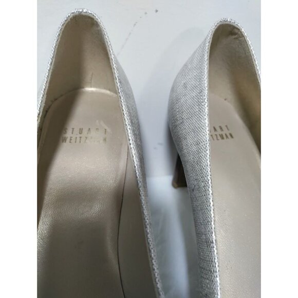 Stuart Weitzman Slip On Stiletto Heels Platform Pump Shoes Linen Pale Summer 10N - Picture 3 of 10